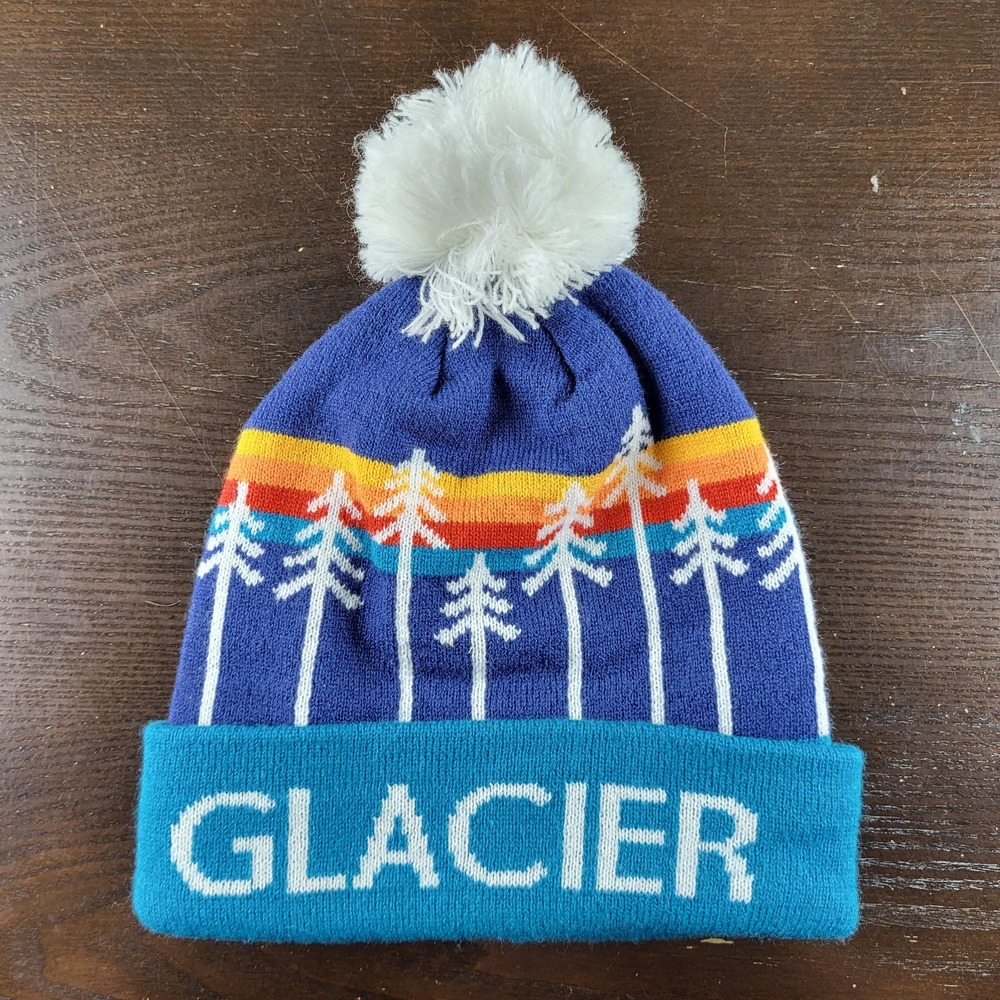 Locale Outdoor Glacier National Park Beanie Blue Multicolor One Size Pom Pom